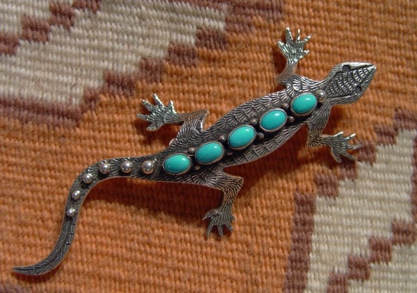 Native American Jewelry: Navajo : Turquoise Lizard Pin : Lee Charley :  NAJ-14P