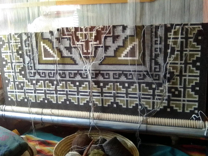 Two Grey Hill Navajo Rug : Elsie Bia : on the loom